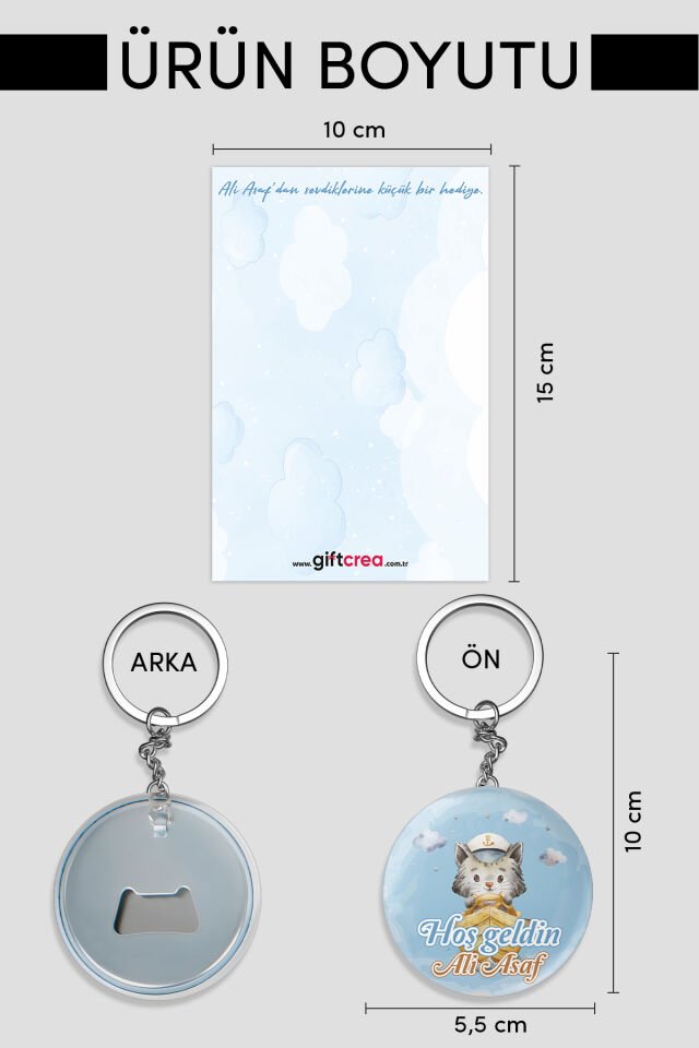 Yeni Doğan Erkek Bebek İçin Hoş Geldin Anahtarlık Yuvarlak Açacaklı Tasarım (Model-1)