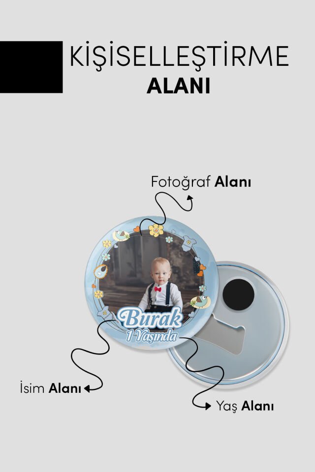 Yeni Doğan Erkek Bebek İçin Hoş Geldin Magnet Yuvarlak Açacaklı Fotoğraf Baskılı