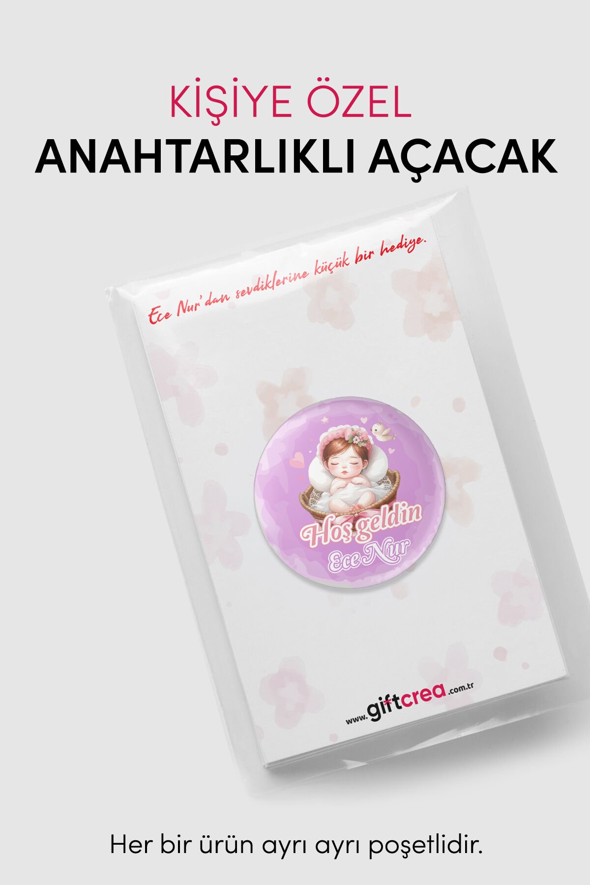 Yeni Doğan Kız Bebek İçin Hoş Geldin Magnet Yuvarlak Açacaklı Tasarım (Model-1)