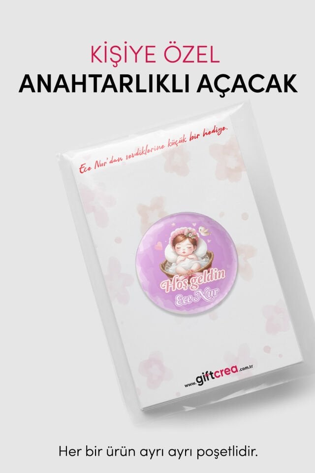 Yeni Doğan Kız Bebek İçin Hoş Geldin Magnet Yuvarlak Açacaklı Tasarım (Model-1) 50 Adet