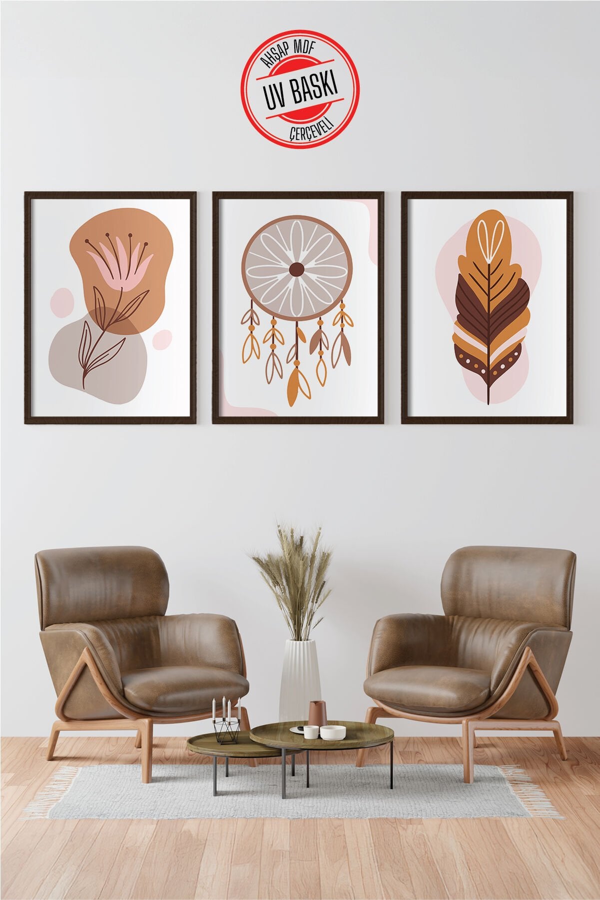 Dekoratif 3’lü Ahşap Tablo Seti | UV Baskı Çerçeveli Duvar Tablosu V27 35x50 cm - Siyah