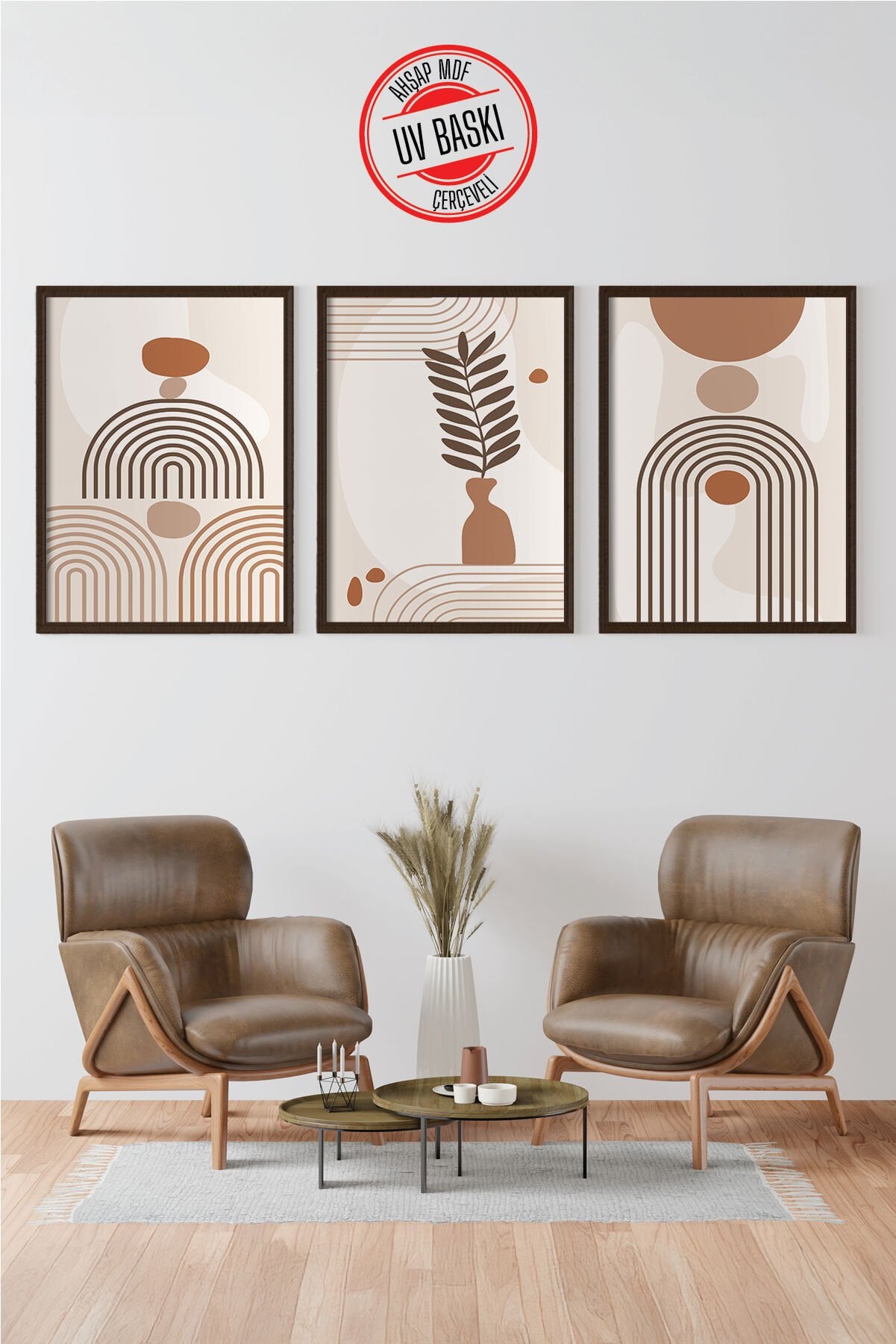 Dekoratif 3’lü Ahşap Tablo Seti | UV Baskı Çerçeveli Duvar Tablosu V32 35x50 cm - Siyah