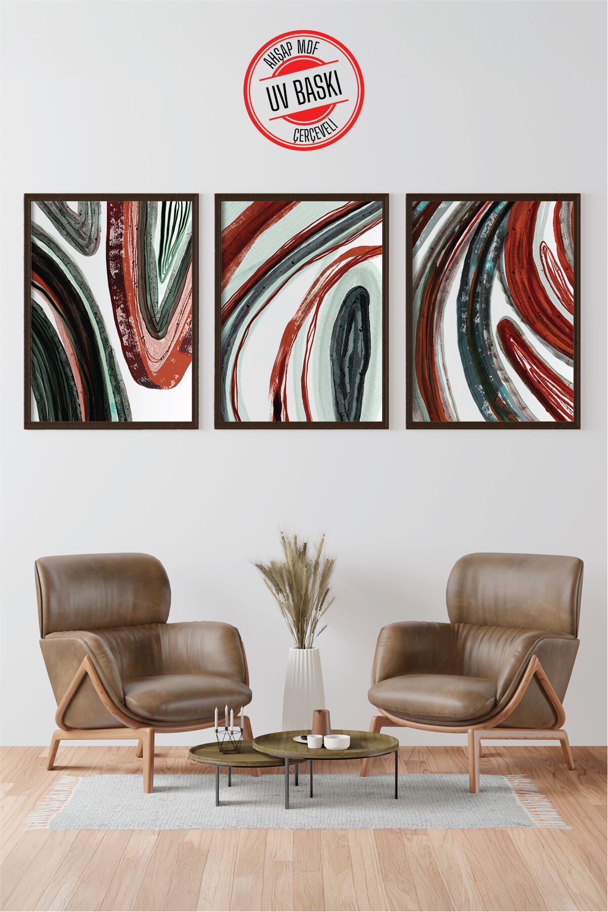 Dekoratif 3’lü Ahşap Tablo Seti | UV Baskı Çerçeveli Duvar Tablosu V33 35x50 cm - Siyah