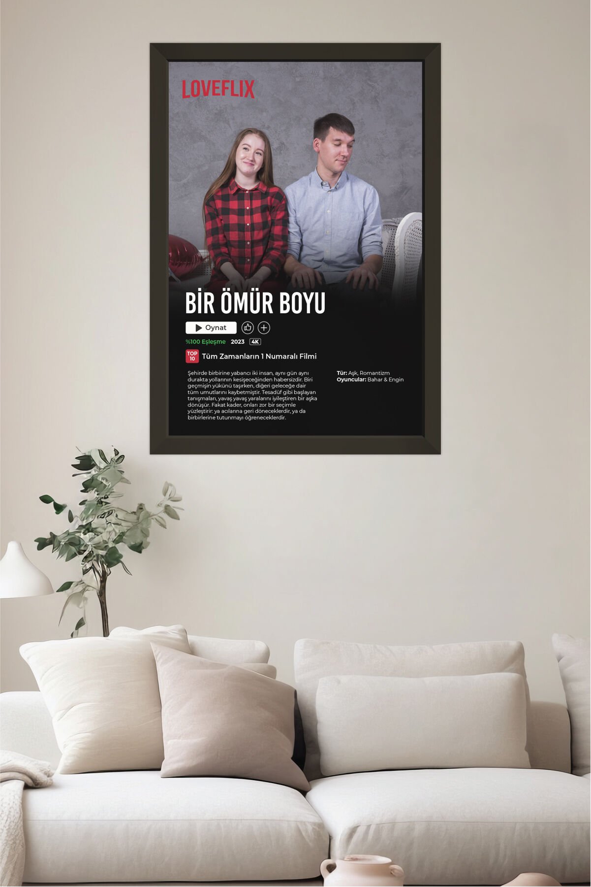 LoveFlix Kişiye Özel Film Afişi Ahşap Tablo | UV Baskı Çerçeveli Tablo Siyah - 35x50 cm