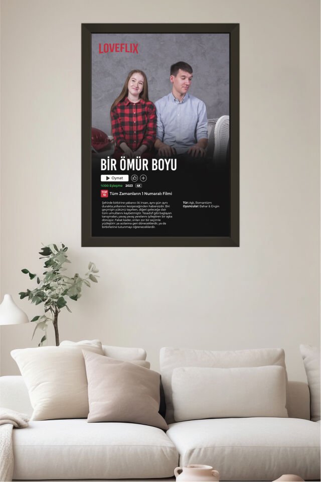LoveFlix Kişiye Özel Film Afişi Ahşap Tablo | UV Baskı Çerçeveli Tablo Ahşap - 50x70 cm