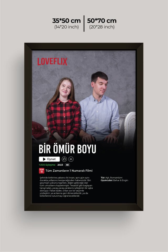 LoveFlix Kişiye Özel Film Afişi Ahşap Tablo | UV Baskı Çerçeveli Tablo Siyah - 35x50 cm