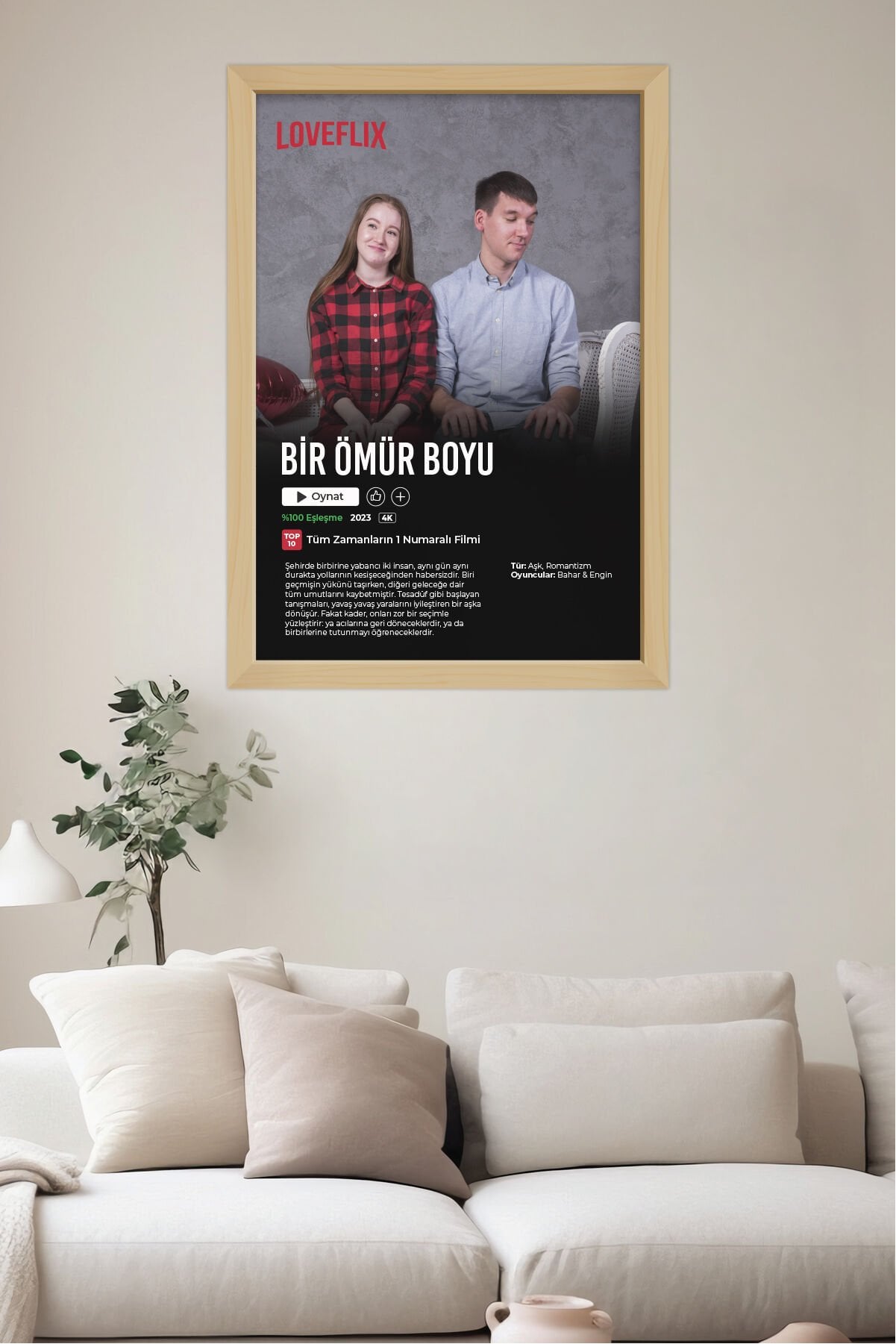 LoveFlix Kişiye Özel Film Afişi Ahşap Tablo | UV Baskı Çerçeveli Tablo Ahşap - 35x50 cm