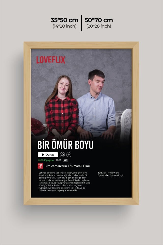 LoveFlix Kişiye Özel Film Afişi Ahşap Tablo | UV Baskı Çerçeveli Tablo Ahşap - 35x50 cm