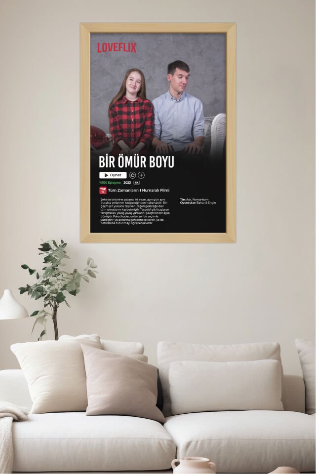 LoveFlix Kişiye Özel Film Afişi Ahşap Tablo | UV Baskı Çerçeveli Tablo Ahşap - 50x70 cm