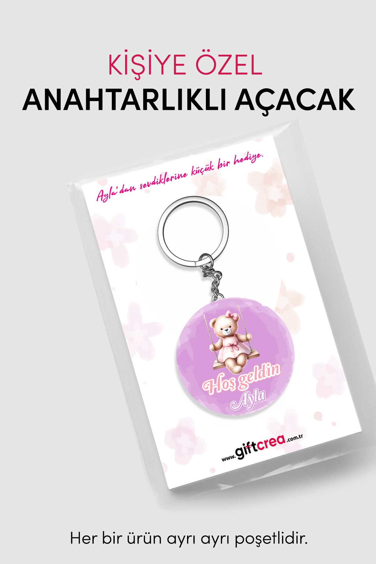 Yeni Doğan Kız Bebek İçin Hoş Geldin Anahtarlık Yuvarlak Açacaklı Tasarım (Model-2) 10 Adet