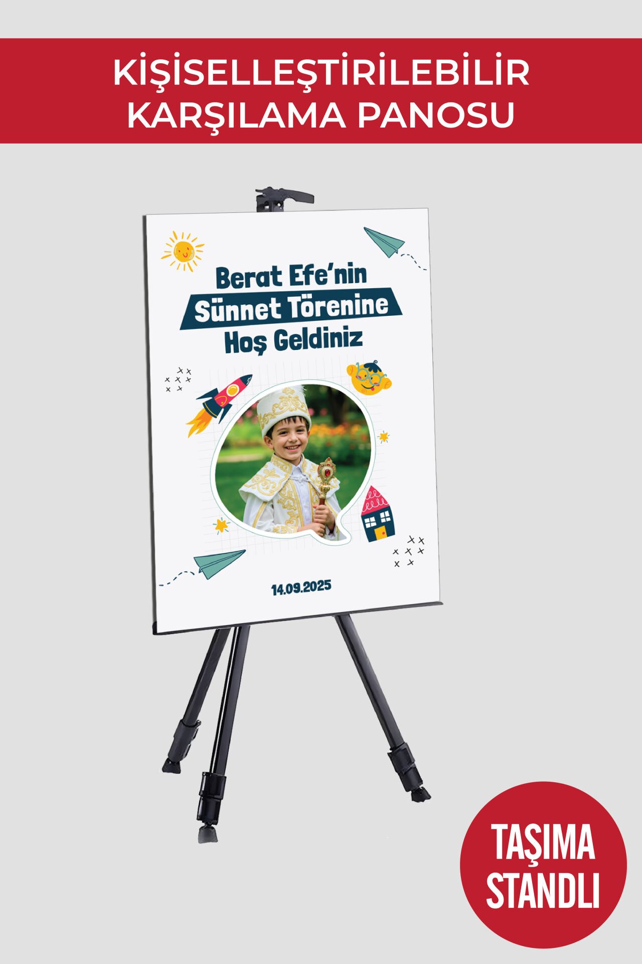 Sünnet Düğünü Karşılama Panosu , Kişiye Özel Tasarlabilir Model ve Stand Seçenekli Stand + Pano