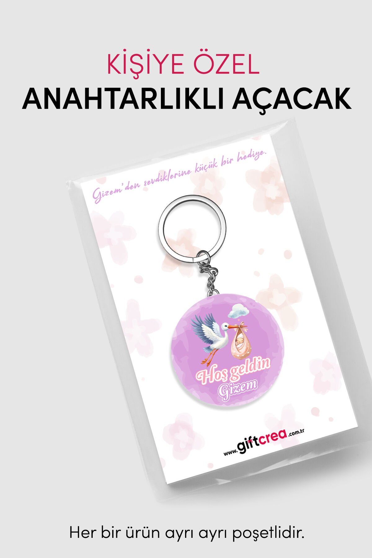 Yeni Doğan Kız Bebek İçin Hoş Geldin Anahtarlık Yuvarlak Açacaklı Tasarım (Model-4)