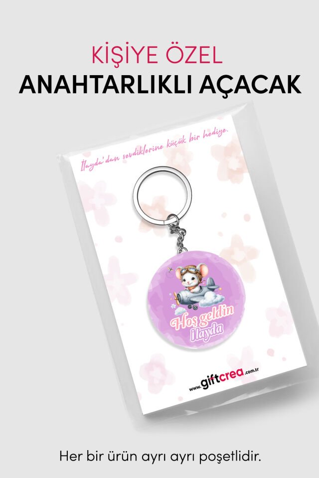 Yeni Doğan Kız Bebek İçin Hoş Geldin Anahtarlık Yuvarlak Açacaklı Tasarım (Model-6) 50 Adet