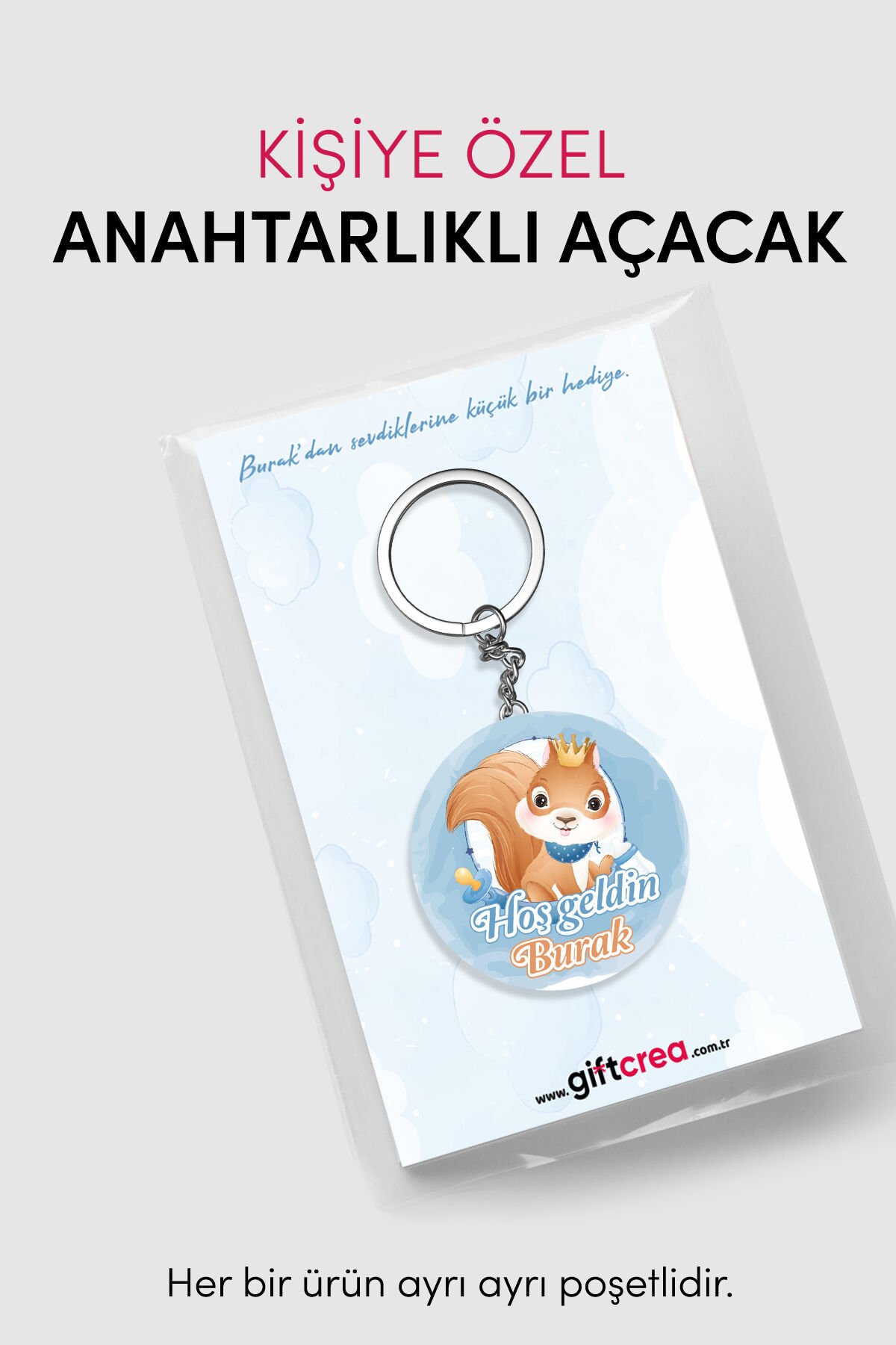 Yeni Doğan Erkek Bebek İçin Hoş Geldin Anahtarlık Yuvarlak Açacaklı Tasarım (Model-3) 10 Adet