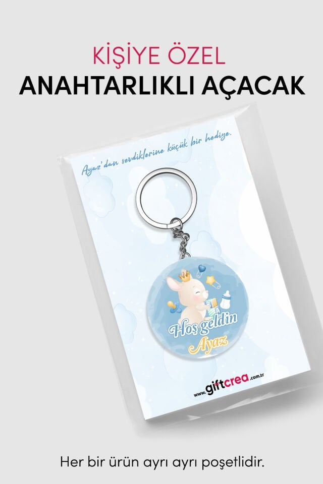Yeni Doğan Erkek Bebek İçin Hoş Geldin Anahtarlık Yuvarlak Açacaklı Tasarım (Model-4) 40 Adet