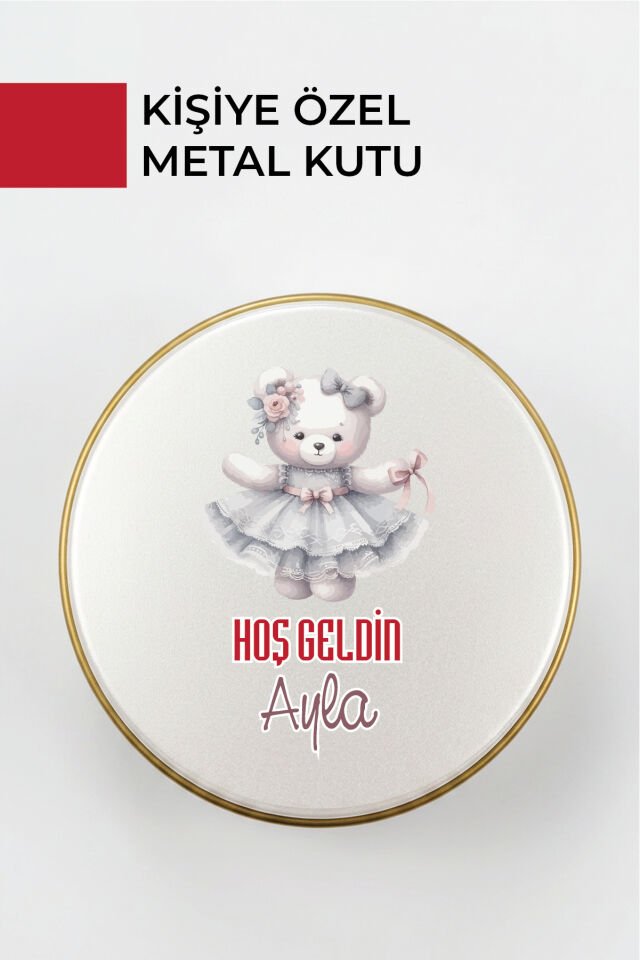 Kişiye Özel Yenidoğan Hoşgeldin Bebek Metal Kutu Seti | Kız - (Model2) 100 Adet