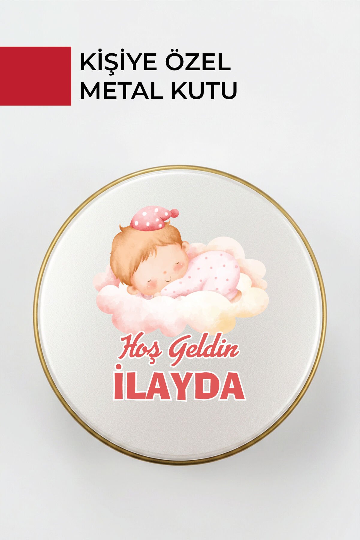 Kişiye Özel Yenidoğan Hoşgeldin Bebek Metal Kutu Seti | Kız - (Model6) 20 Adet