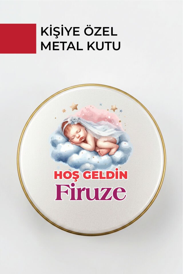 Kişiye Özel Yenidoğan Hoşgeldin Bebek Metal Kutu Seti | Kız - (Model9) 100 Adet