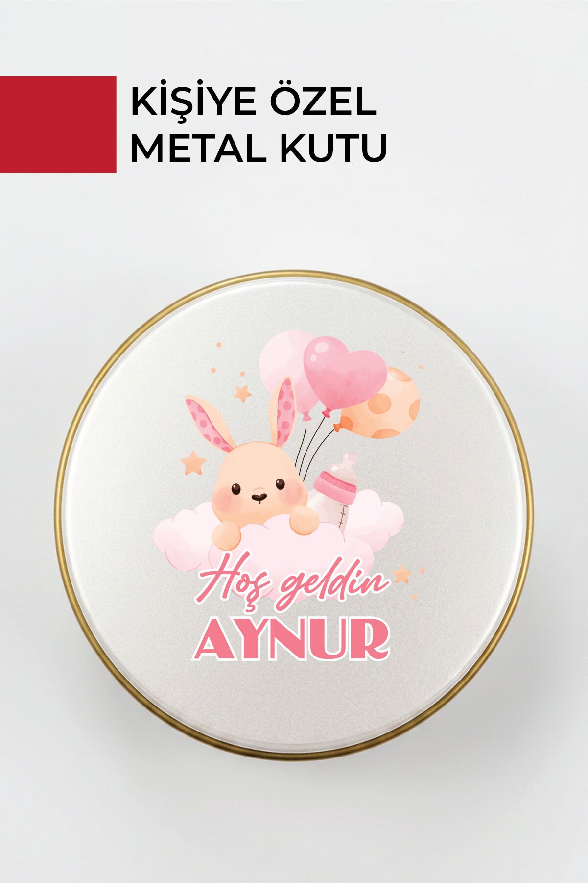 Kişiye Özel Yenidoğan Hoşgeldin Bebek Metal Kutu Seti | Kız - (Model12) 20 Adet
