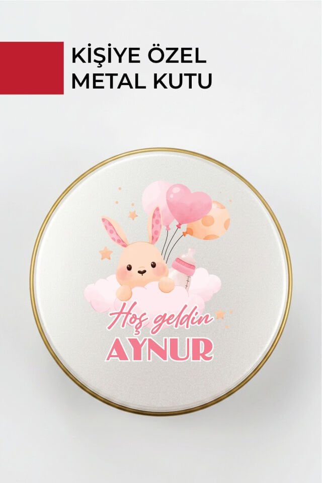 Kişiye Özel Yenidoğan Hoşgeldin Bebek Metal Kutu Seti | Kız - (Model12) 100 Adet