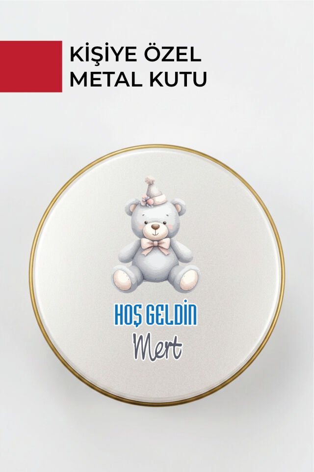 Kişiye Özel Yenidoğan Hoşgeldin Bebek Metal Kutu Seti | Erkek - (Model2) 100 Adet