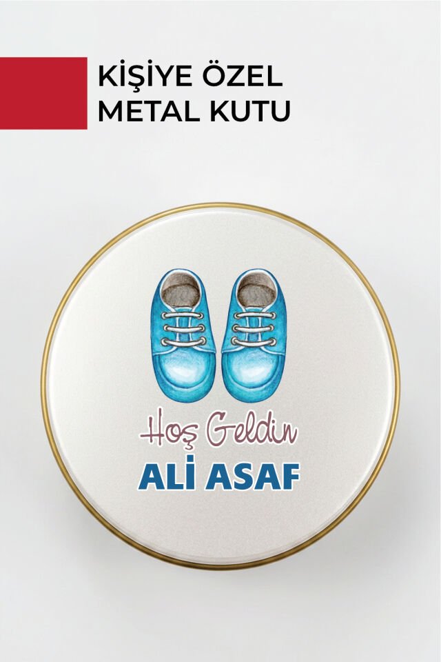 Kişiye Özel Yenidoğan Hoşgeldin Bebek Metal Kutu Seti | Erkek - (Model3) 100 Adet