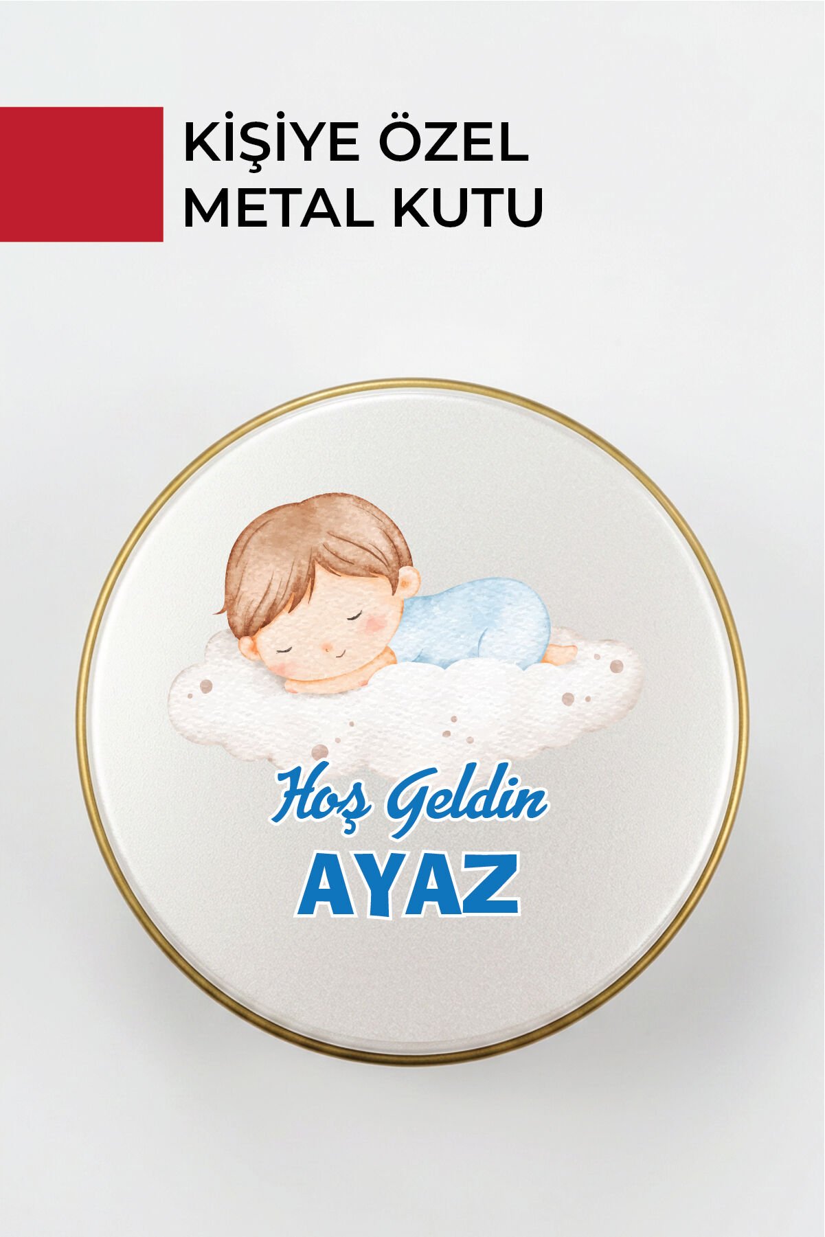 Kişiye Özel Yenidoğan Hoşgeldin Bebek Metal Kutu Seti | Erkek - (Model6) 20 Adet