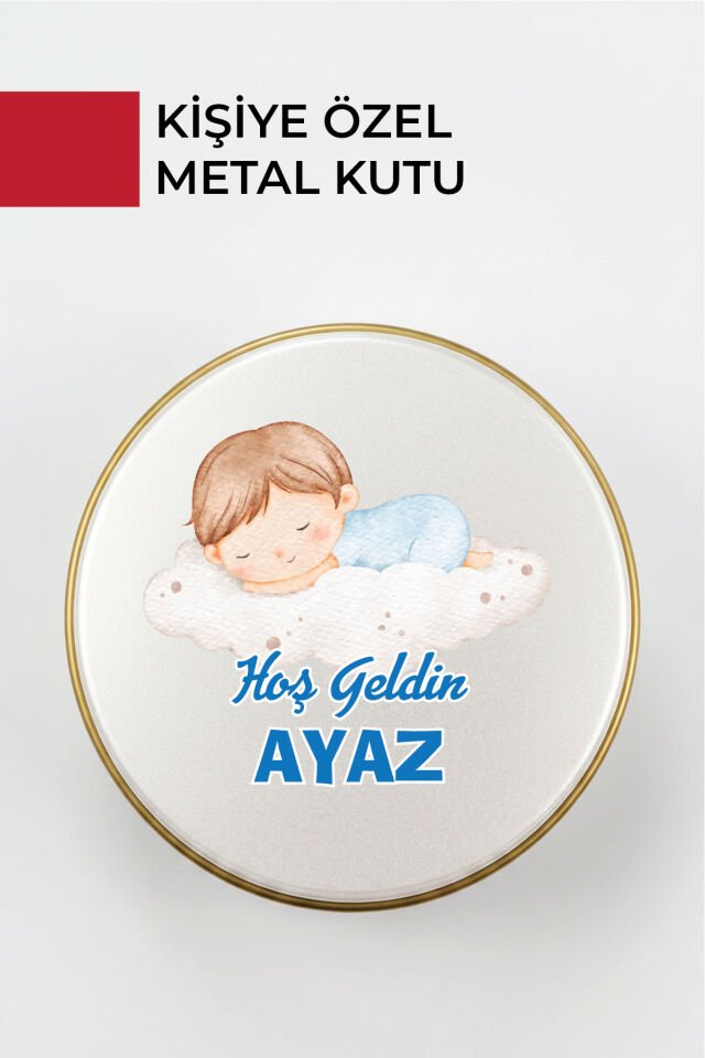 Kişiye Özel Yenidoğan Hoşgeldin Bebek Metal Kutu Seti | Erkek - (Model6) 100 Adet