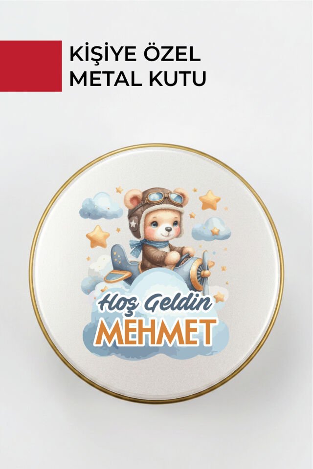 Kişiye Özel Yenidoğan Hoşgeldin Bebek Metal Kutu Seti | Erkek - (Model8) 100 Adet