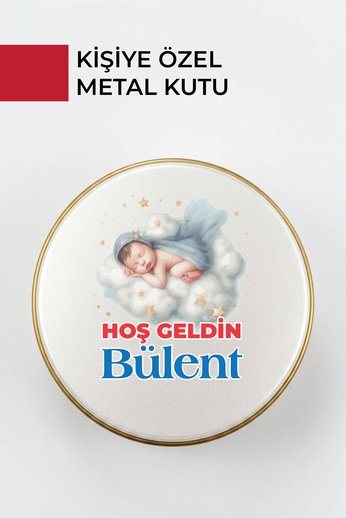 Kişiye Özel Yenidoğan Hoşgeldin Bebek Metal Kutu Seti | Erkek - (Model9) 20 Adet