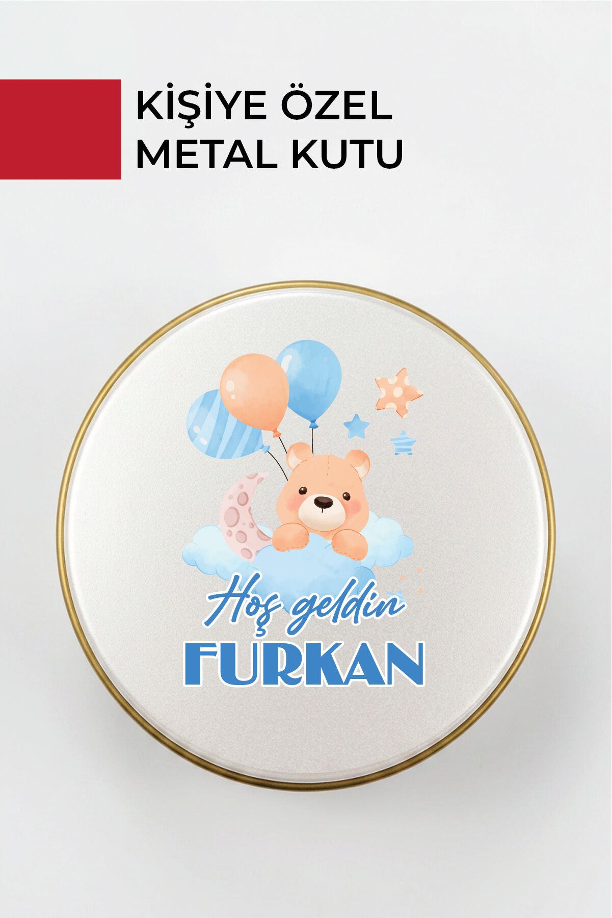 Kişiye Özel Yenidoğan Hoşgeldin Bebek Metal Kutu Seti | Erkek - (Model12) 20 Adet