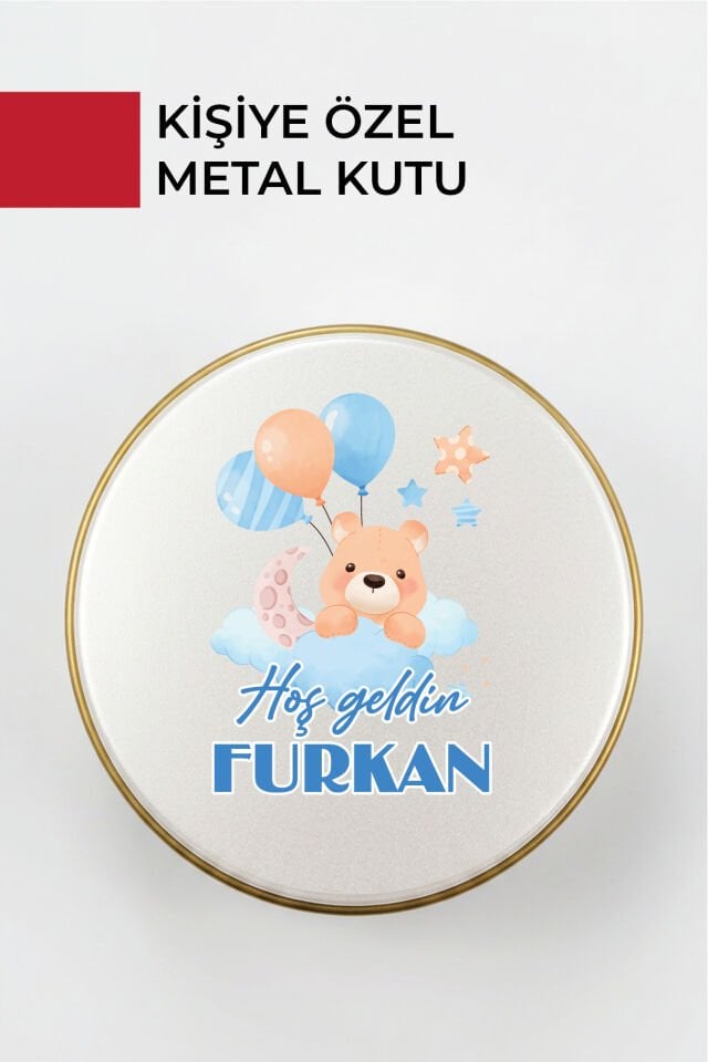 Kişiye Özel Yenidoğan Hoşgeldin Bebek Metal Kutu Seti | Erkek - (Model12) 100 Adet