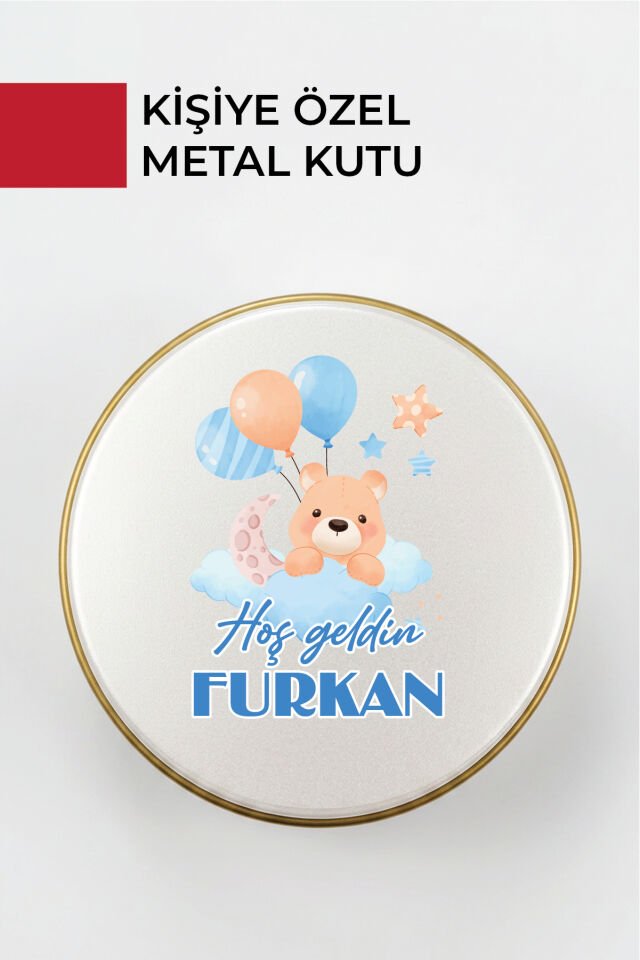 Kişiye Özel Yenidoğan Hoşgeldin Bebek Metal Kutu Seti | Erkek - (Model12) 100 Adet
