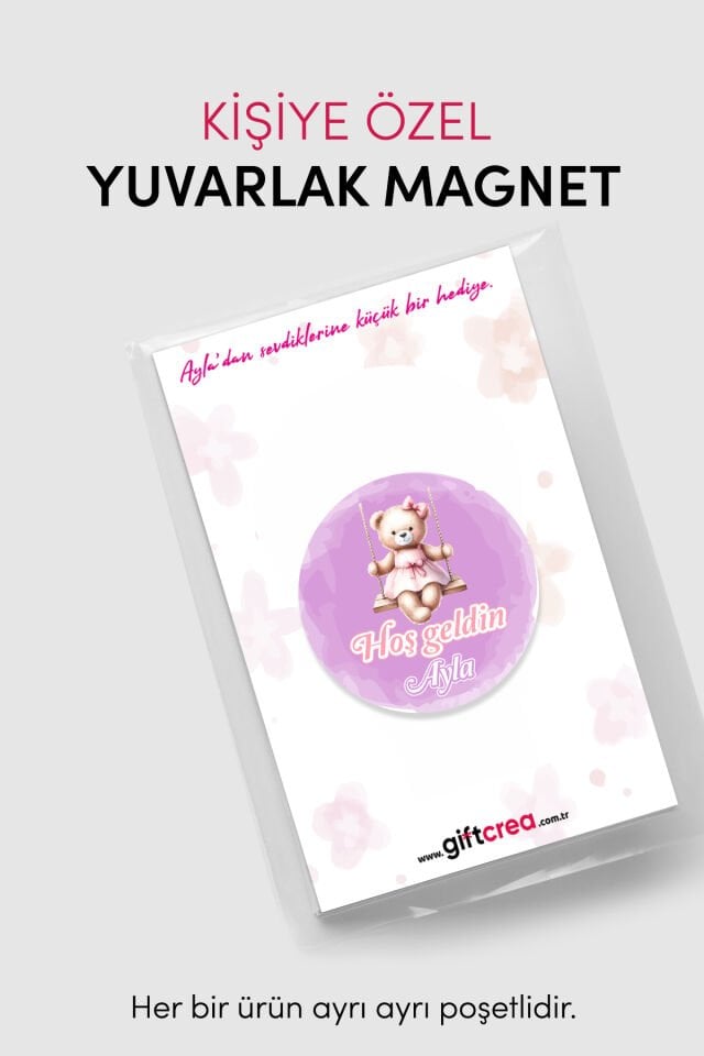 Yeni Doğan Kız Bebek İçin Hoş Geldin Magnet Yuvarlak Açacaklı Tasarım (Model-2) 50 Adet