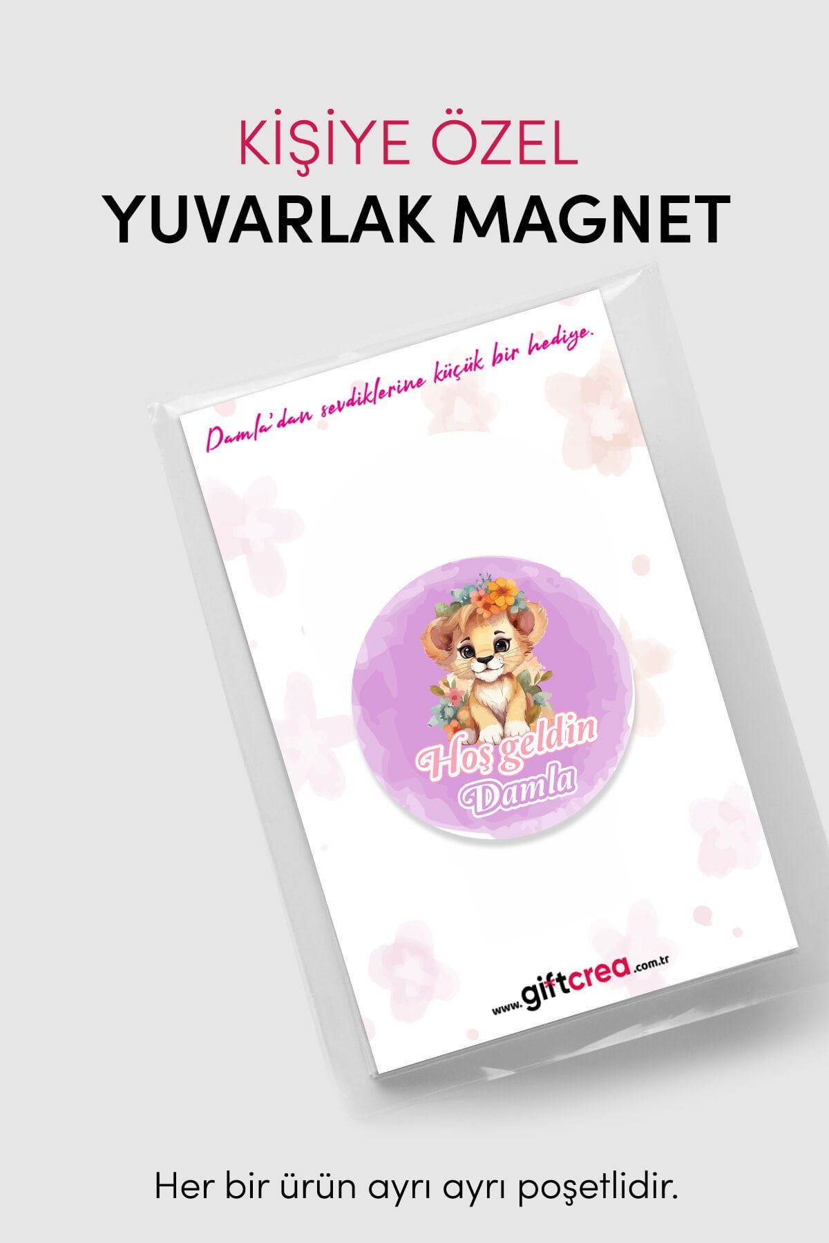 Yeni Doğan Kız Bebek İçin Hoş Geldin Magnet Yuvarlak Açacaklı Tasarım (Model-3) 10 Adet