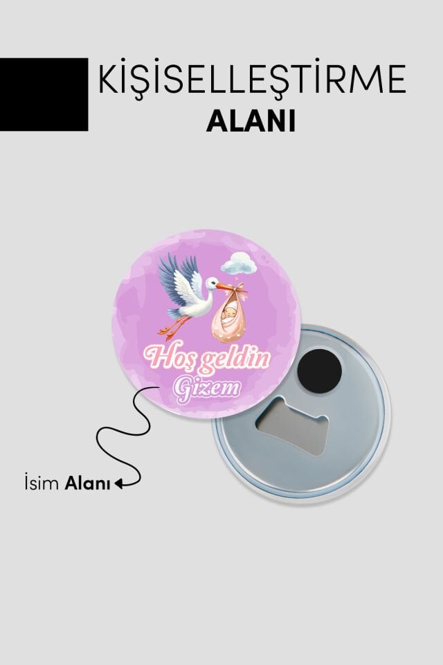 Yeni Doğan Kız Bebek İçin Hoş Geldin Magnet Yuvarlak Açacaklı Tasarım (Model-4) 50 Adet