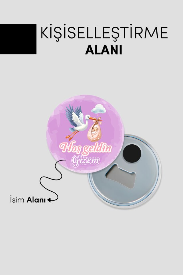 Yeni Doğan Kız Bebek İçin Hoş Geldin Magnet Yuvarlak Açacaklı Tasarım (Model-4) 50 Adet