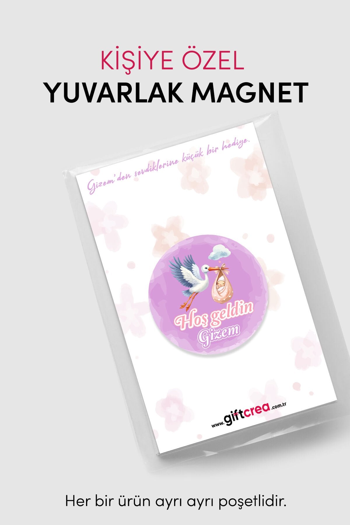 Yeni Doğan Kız Bebek İçin Hoş Geldin Magnet Yuvarlak Açacaklı Tasarım (Model-4) 10 Adet