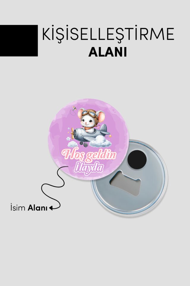 Yeni Doğan Kız Bebek İçin Hoş Geldin Magnet Yuvarlak Açacaklı Tasarım (Model-6) 50 Adet