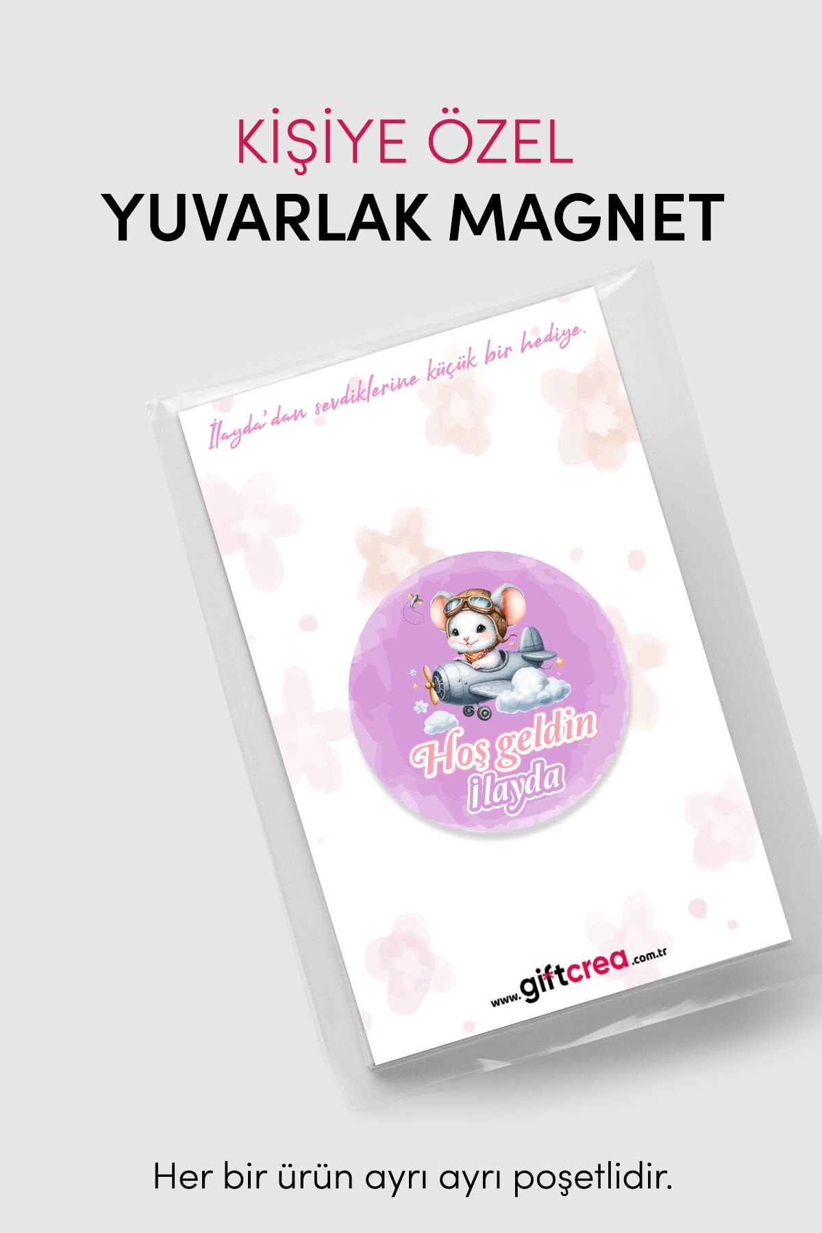 Yeni Doğan Kız Bebek İçin Hoş Geldin Magnet Yuvarlak Açacaklı Tasarım (Model-6) 10 Adet