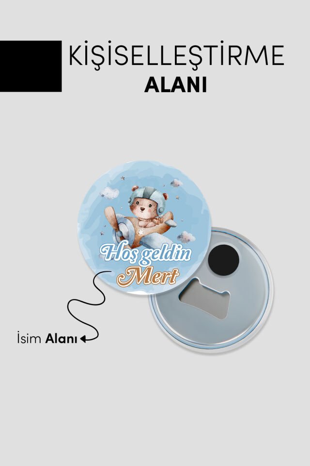 Yeni Doğan Erkek Bebek İçin Hoş Geldin Magnet Yuvarlak Açacaklı Tasarım (Model-2) 50 Adet