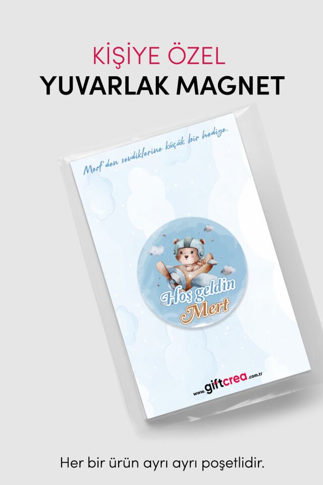 Yeni Doğan Erkek Bebek İçin Hoş Geldin Magnet Yuvarlak Açacaklı Tasarım (Model-2) 50 Adet