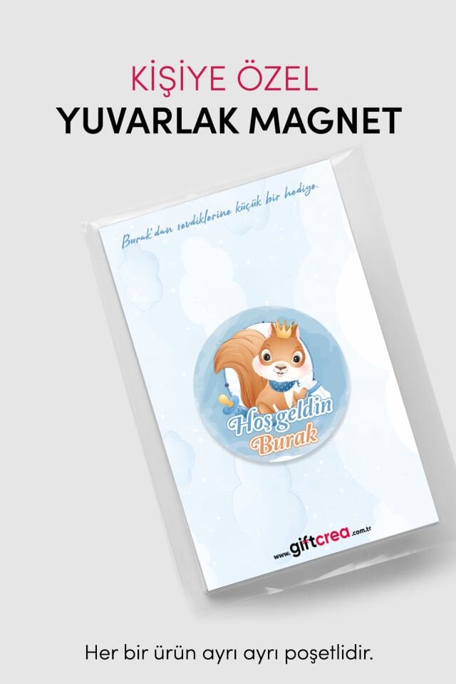 Yeni Doğan Erkek Bebek İçin Hoş Geldin Magnet Yuvarlak Açacaklı Tasarım (Model-5) 50 Adet
