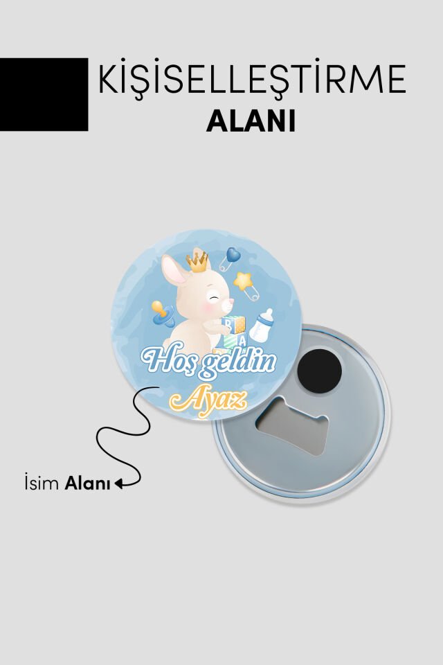 Yeni Doğan Erkek Bebek İçin Hoş Geldin Magnet Yuvarlak Açacaklı Tasarım (Model-6) 50 Adet