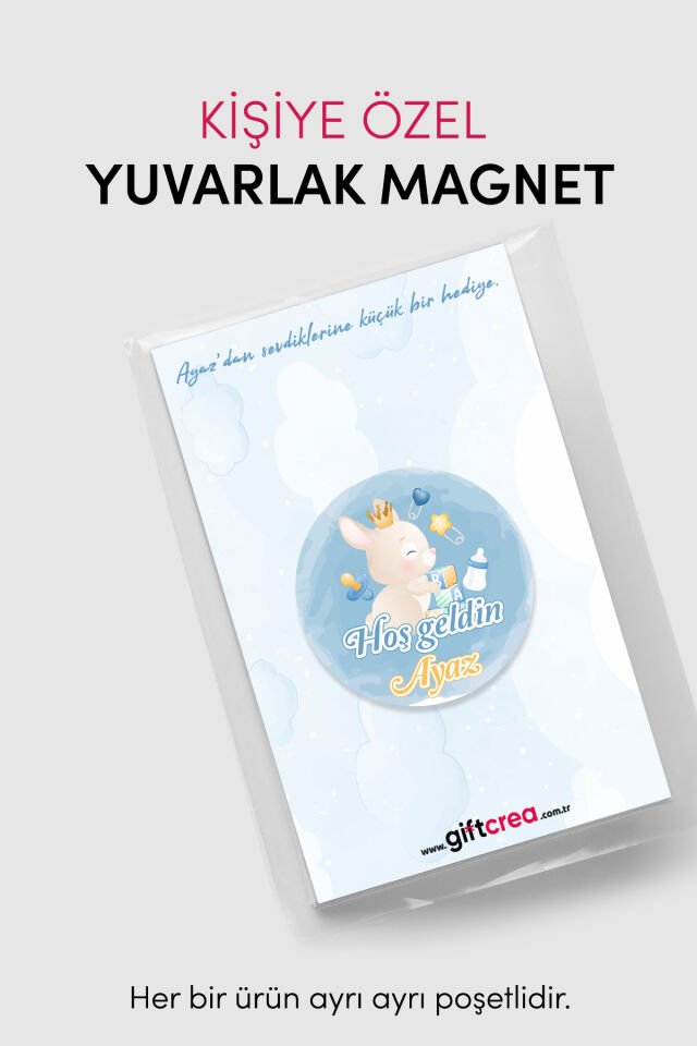 Yeni Doğan Erkek Bebek İçin Hoş Geldin Magnet Yuvarlak Açacaklı Tasarım (Model-6) 50 Adet