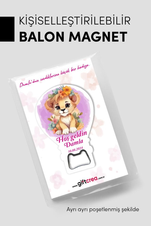Kişiye Özel Açacaklı Balon Magnet – Sevimli Dostlar Serisi Kız (Model-3) 50 Adet