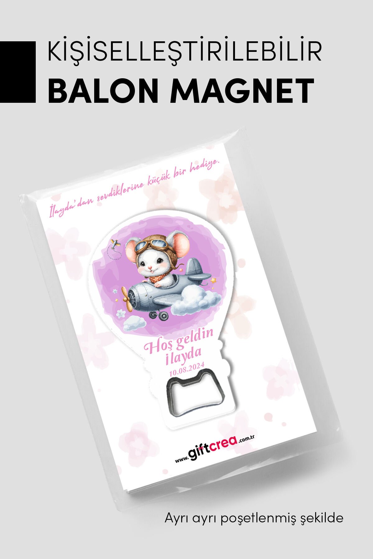 Kişiye Özel Açacaklı Balon Magnet – Sevimli Dostlar Serisi Kız (Model-6)