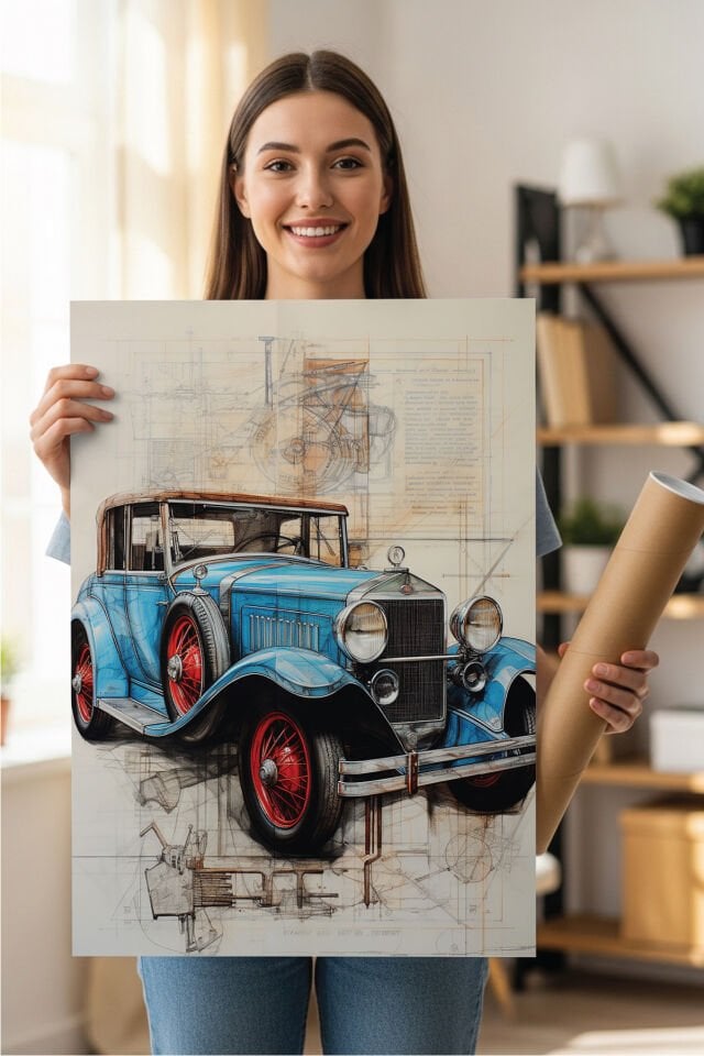 Nostaljik Klasik Otomobil Poster Modelleri - Klasik Seri 2 32x47 cm - Model 2 - 250 gr
