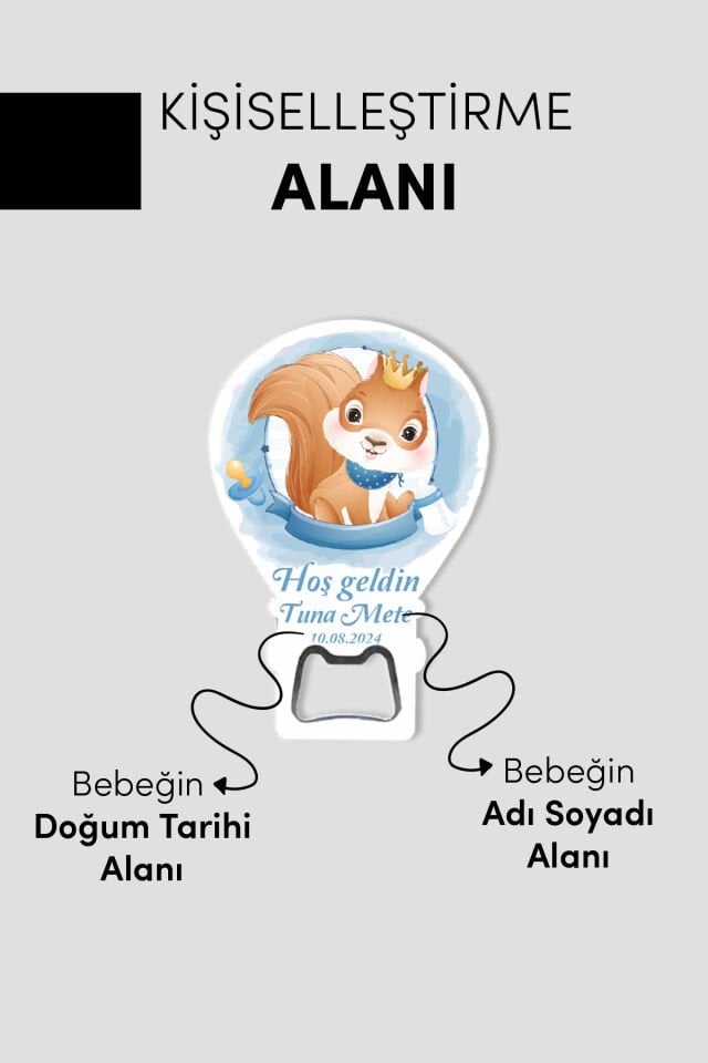 Kişiye Özel Açacaklı Balon Magnet – Sevimli Dostlar Serisi Erkek (Model-5) 50 Adet