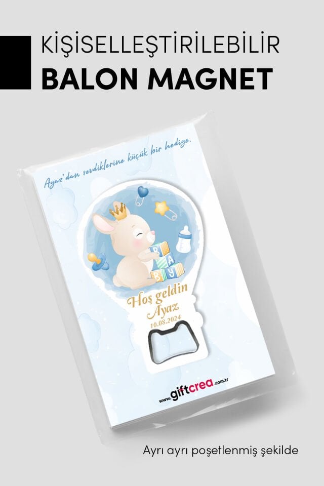 Kişiye Özel Açacaklı Balon Magnet – Sevimli Dostlar Serisi Erkek (Model-6) 50 Adet